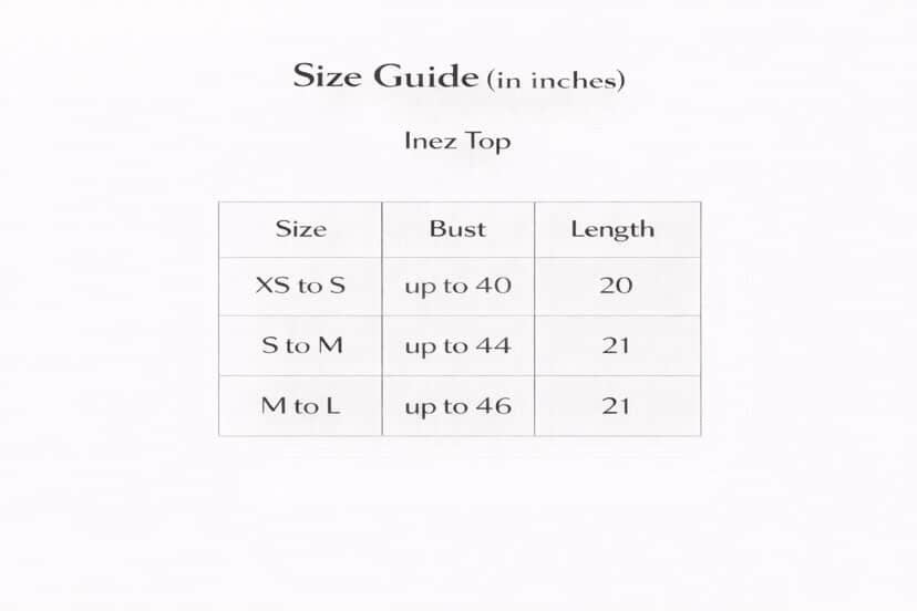 Inez Top Size Chart