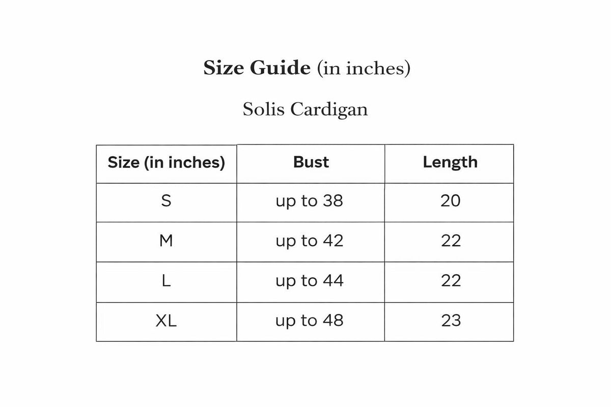 Solis Cardigan Size Chart