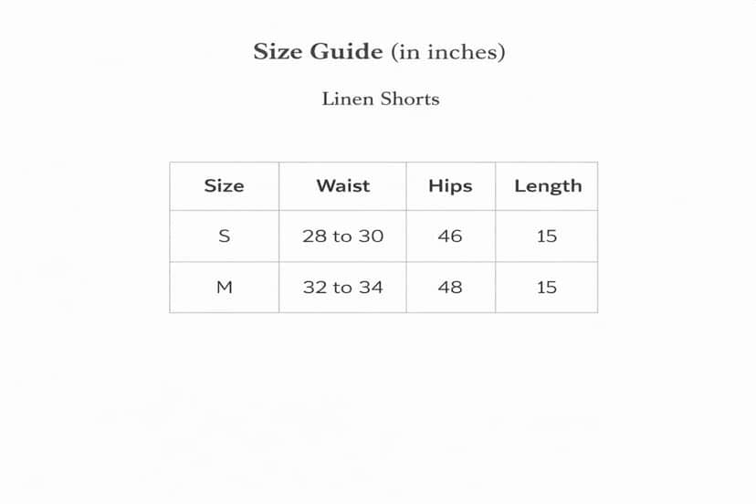 Linen Short Size Chart