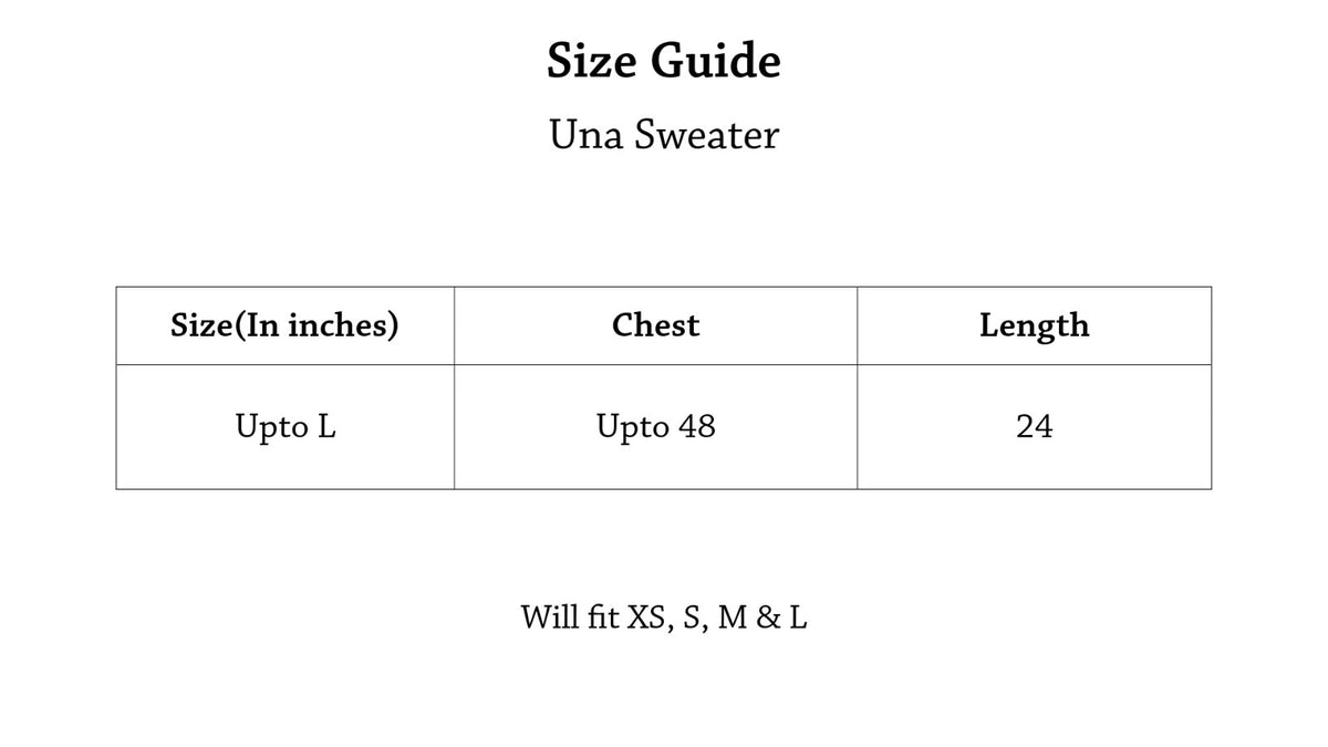 Una Sweater Size Chart