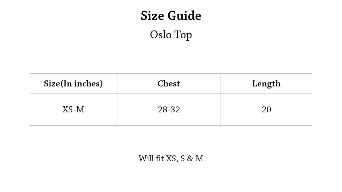 Oslo Top Size Chart
