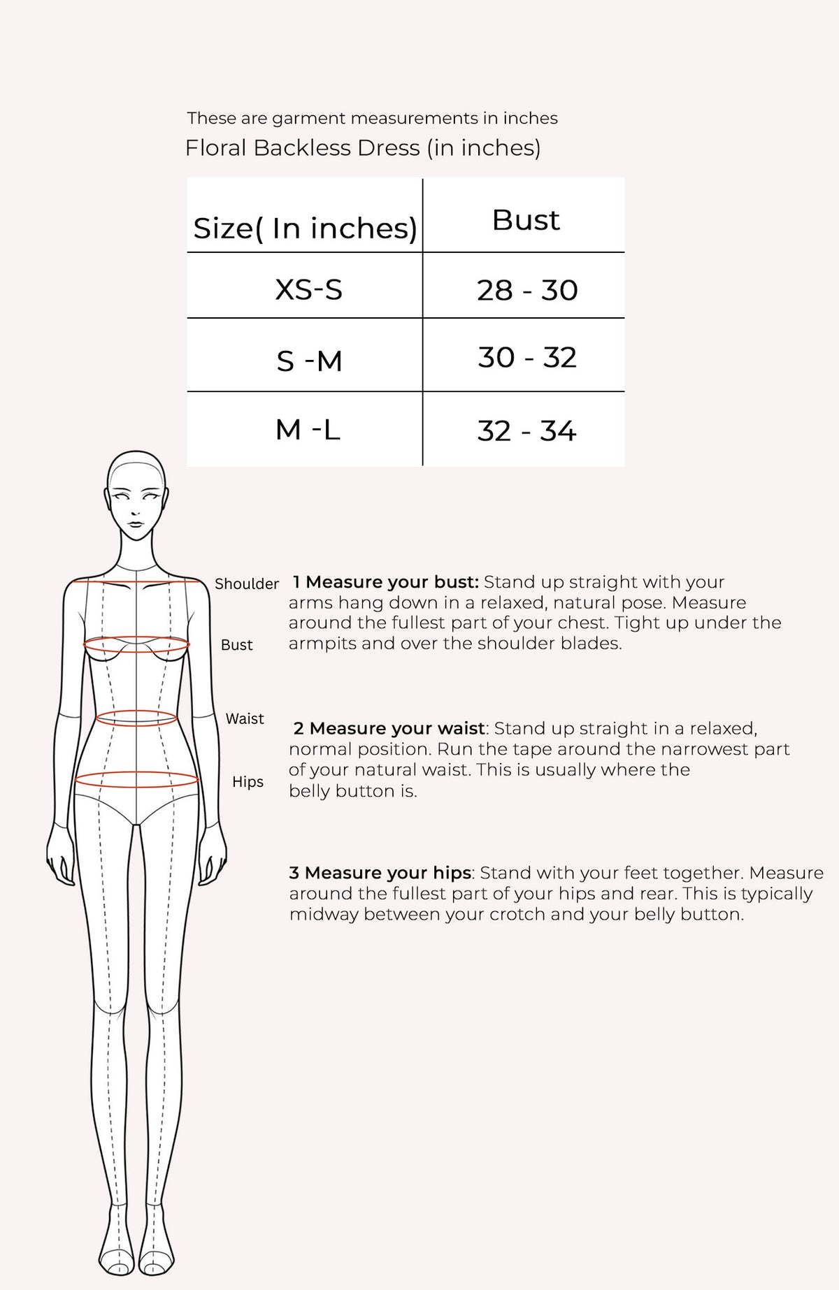 Floral Backless Dress Size Chart