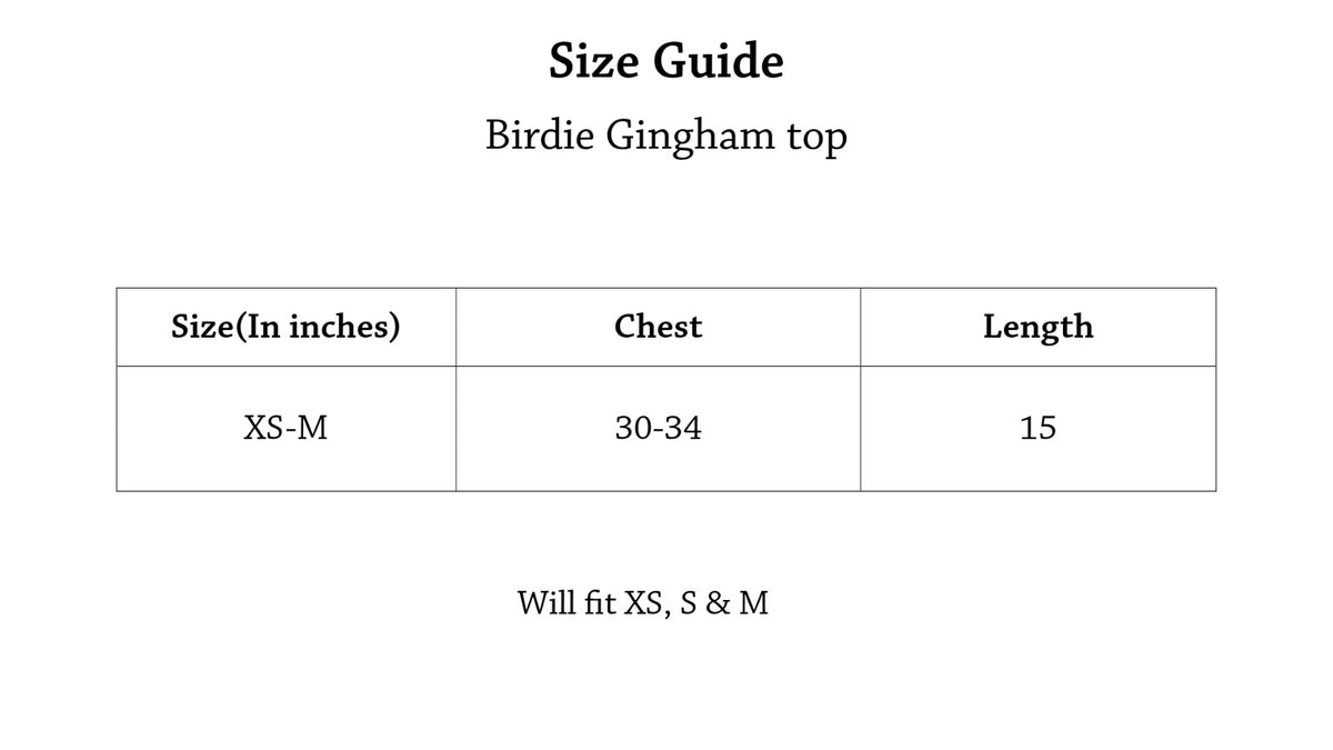 Birdie Gingham Padded Top Size Chart
