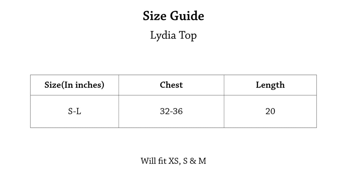 Lydia Top Size Chart
