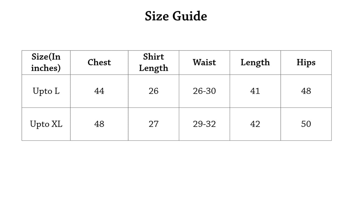 Orie Nightsuit Size Chart