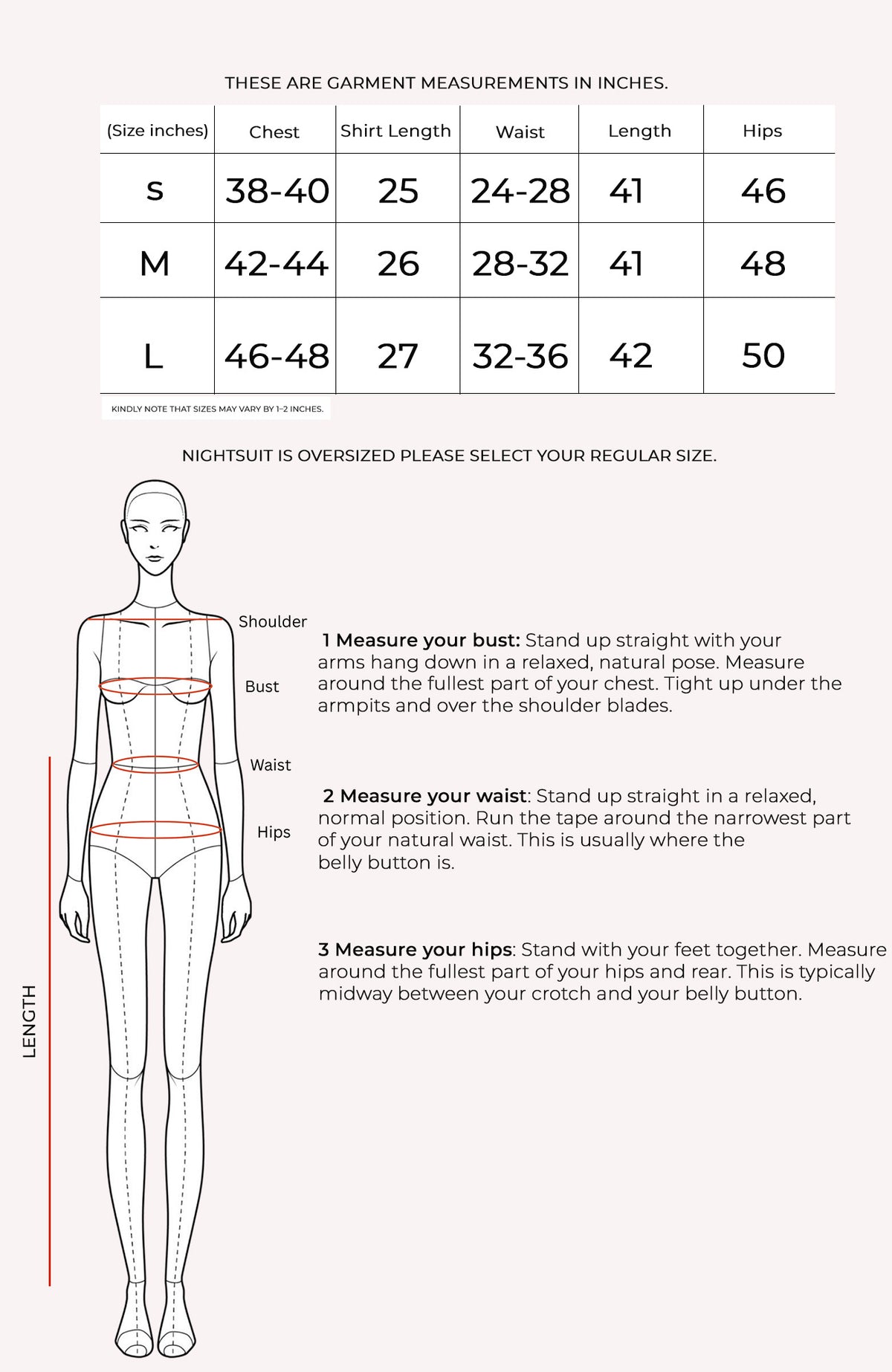Bow Nightsuit Size Chart