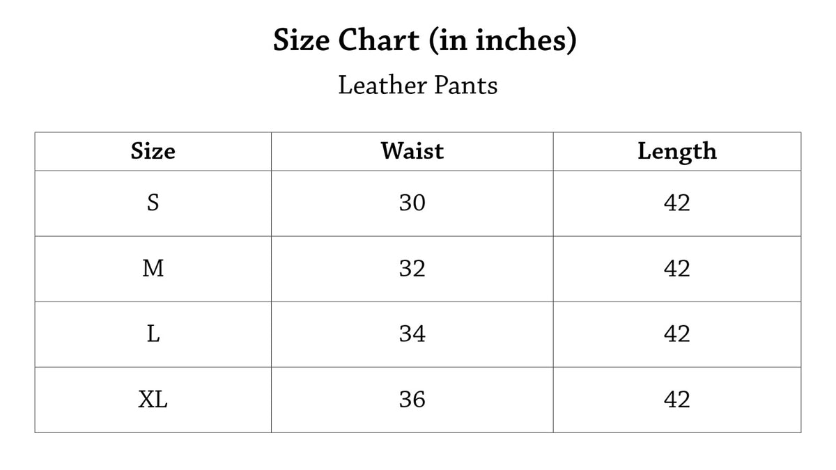 Leather Pants Size Chart