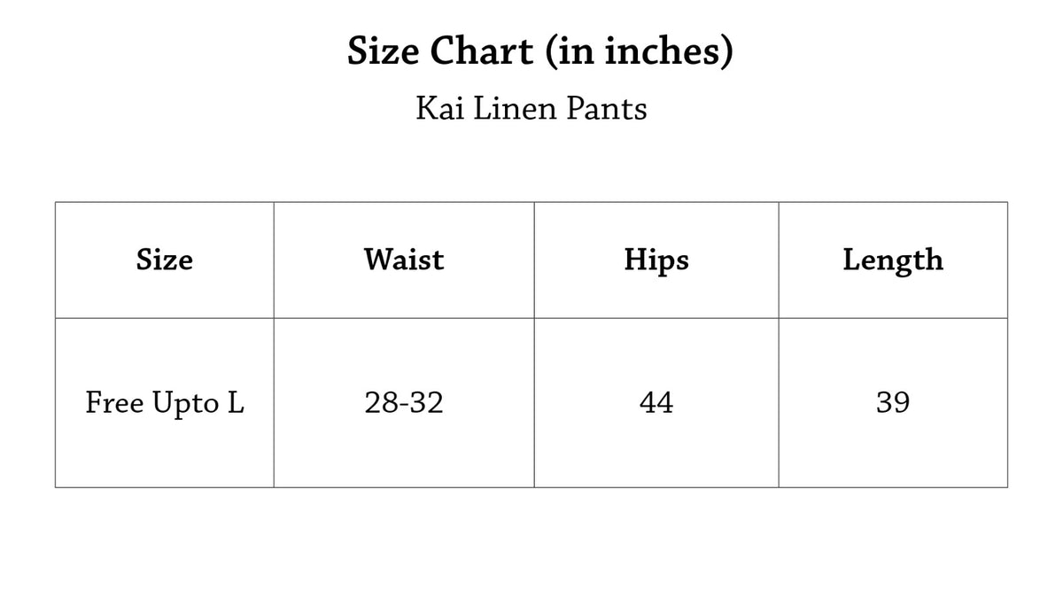 Kai Linen Pants Size Chart