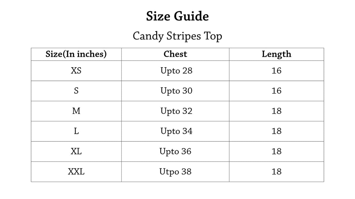 Candy Stripes Top Size Chart