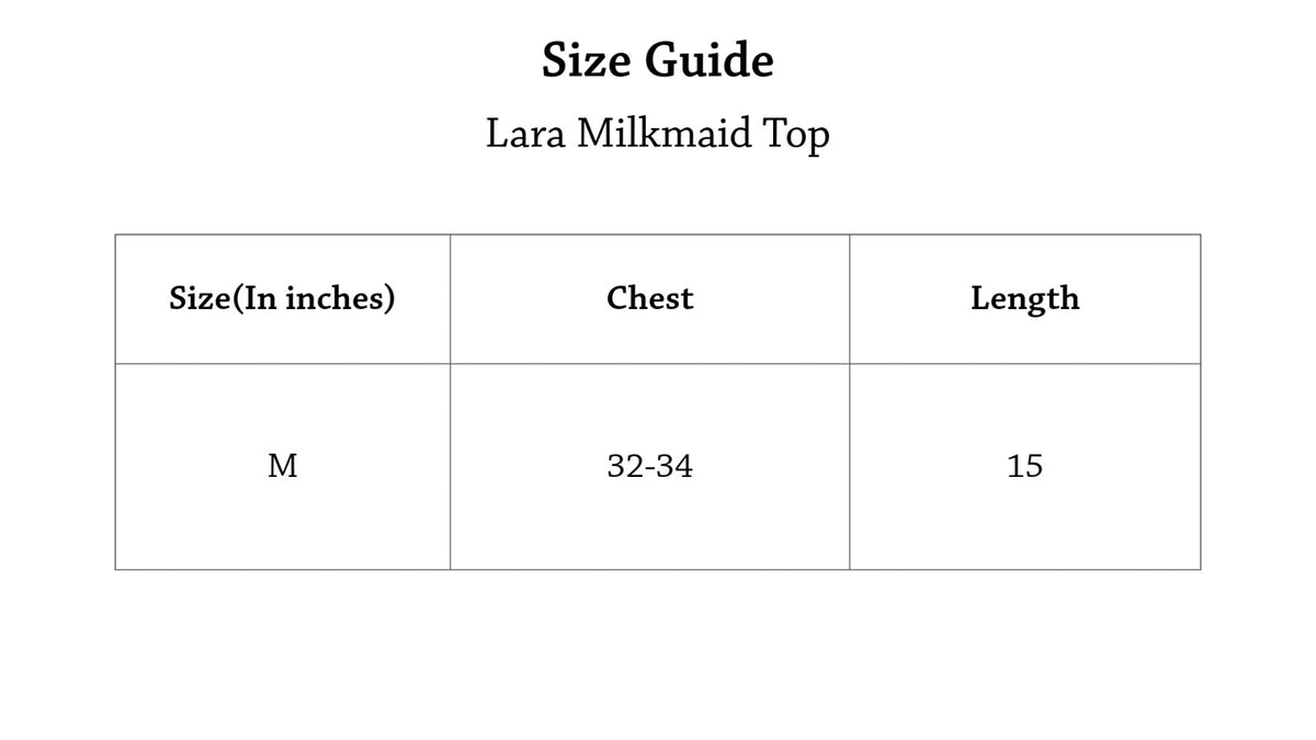Lara Milkmaid Top Size Chart
