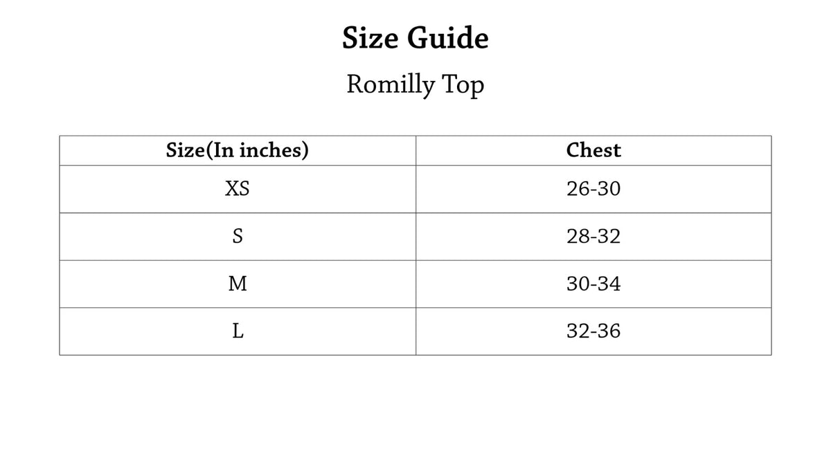 Romilly Top Size Chart