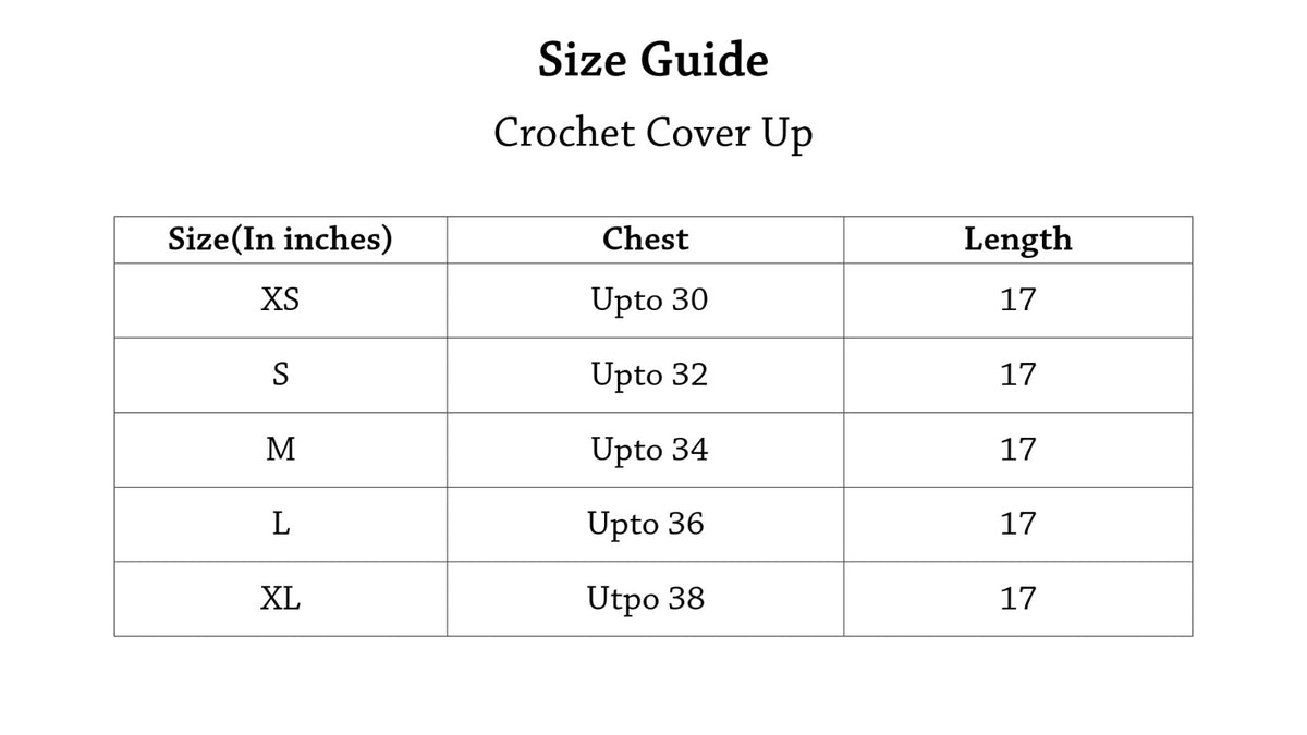 Crochet Cover Up Size Chart