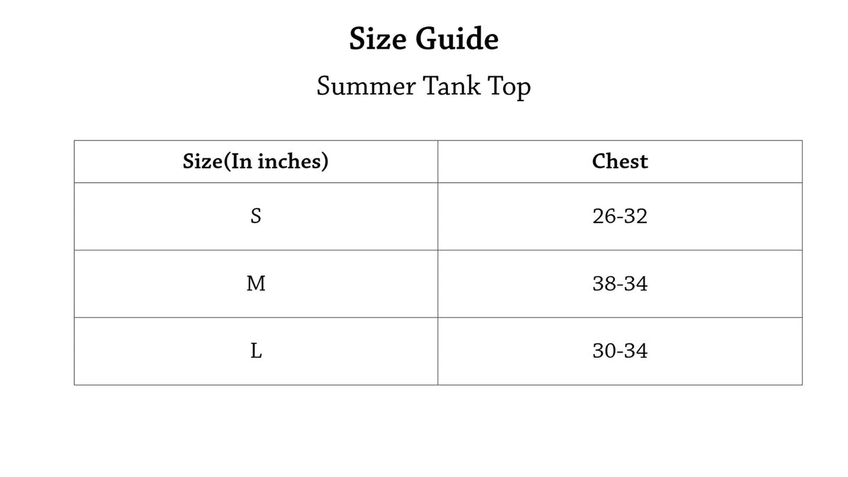 Summer Tank Top Size Chart