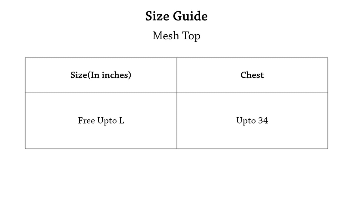 Mesh Top Size Chart