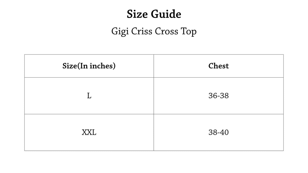 Gigi Criss Cross Top Size Chart