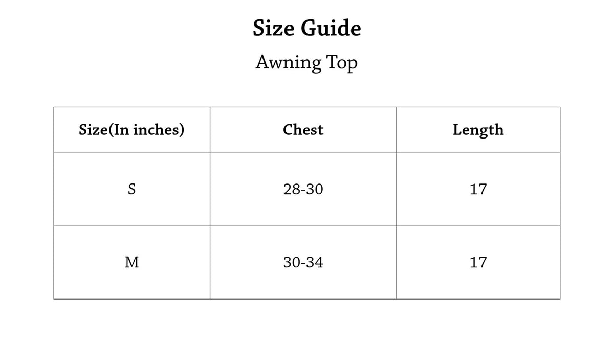 Awning Top Size Chart