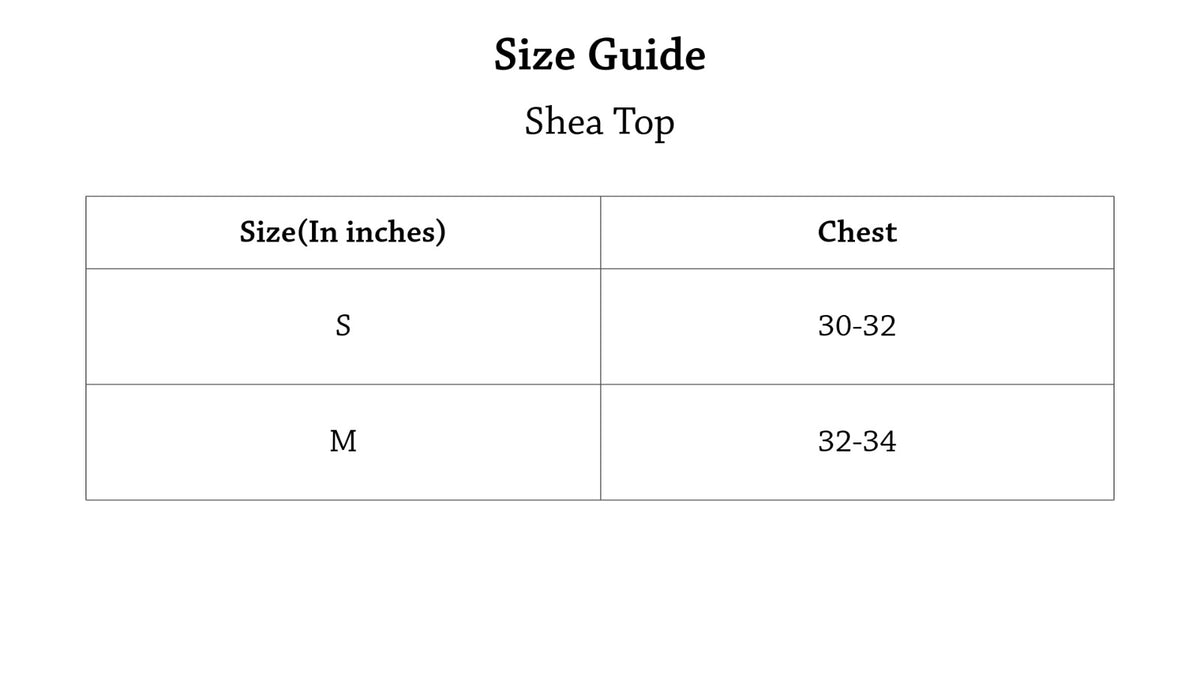 Shea Top Size Chart