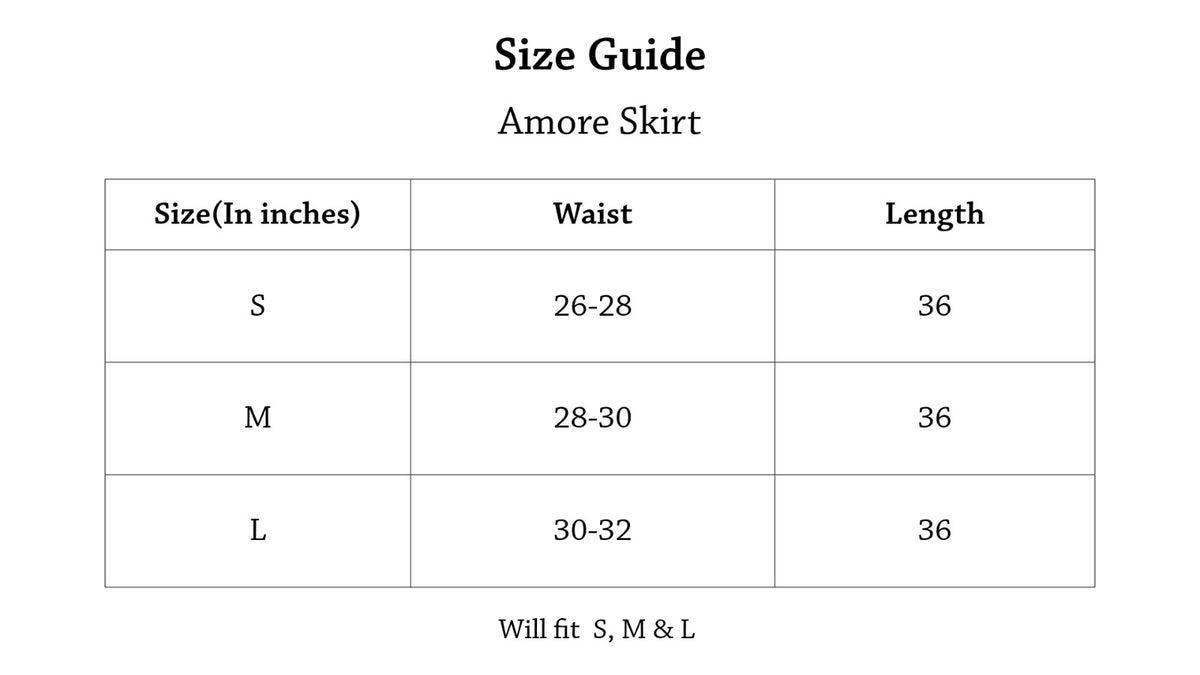 Amore Skirt Size Chart