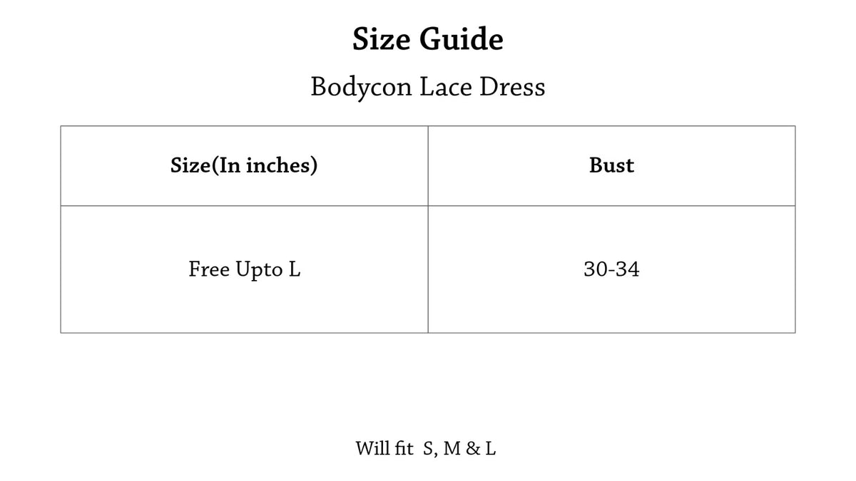 Bodycon Lace Dress Size Chart