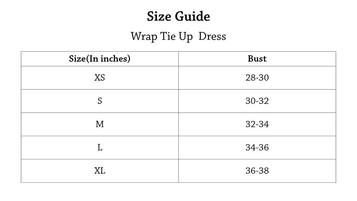 Wrap Tie Up Dress Size Chart
