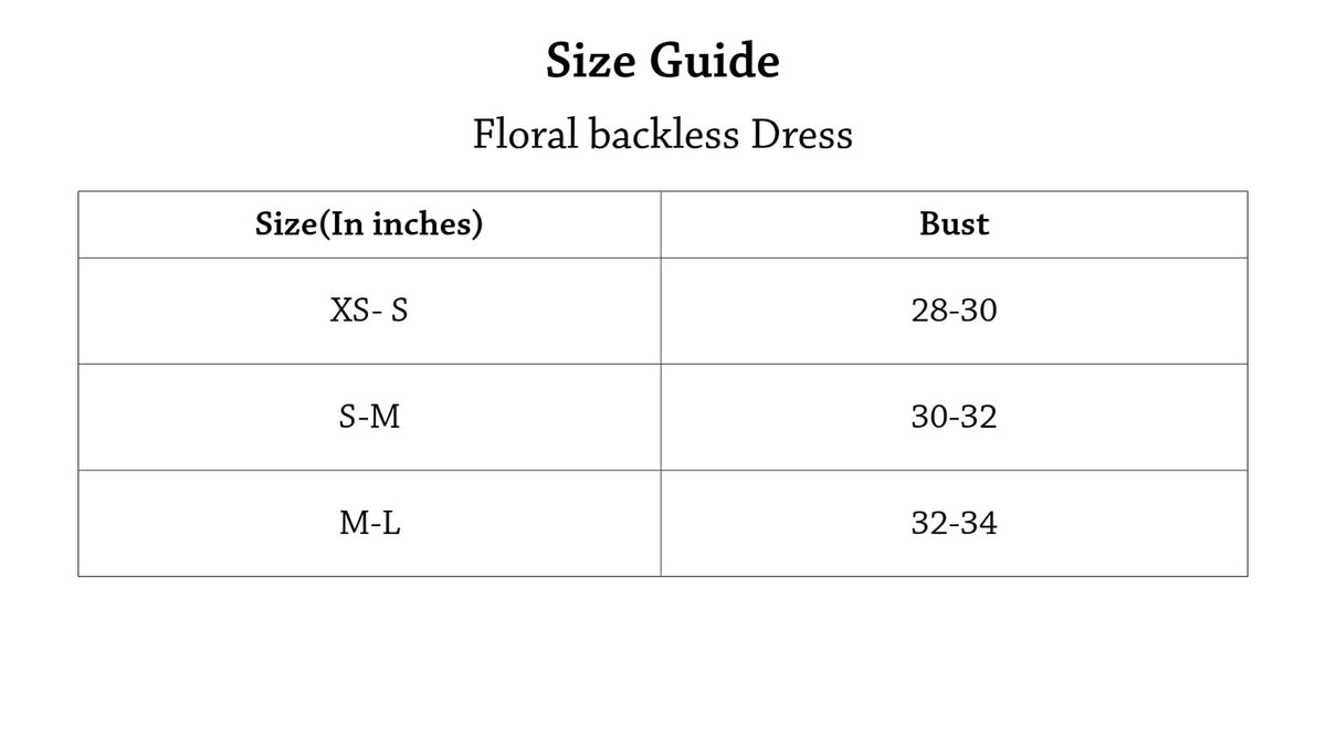 Floral Backless Dress Size Chart