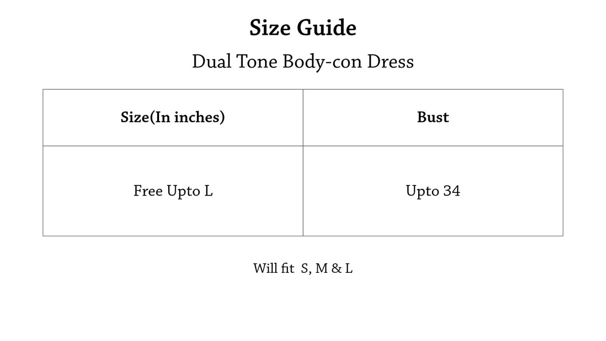 Dual Tone Body-con Dress Size Chart