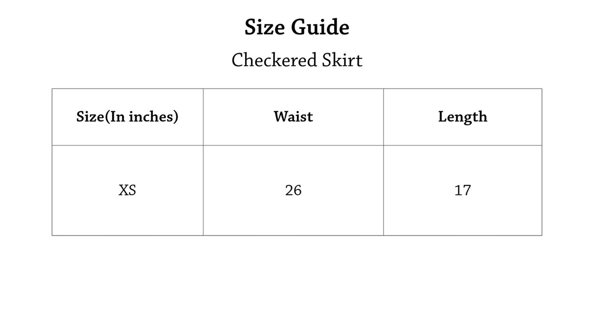 Checkered Skirt Size Chart