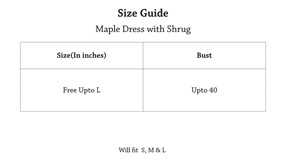 Maple Dress With Shrug Size Chart