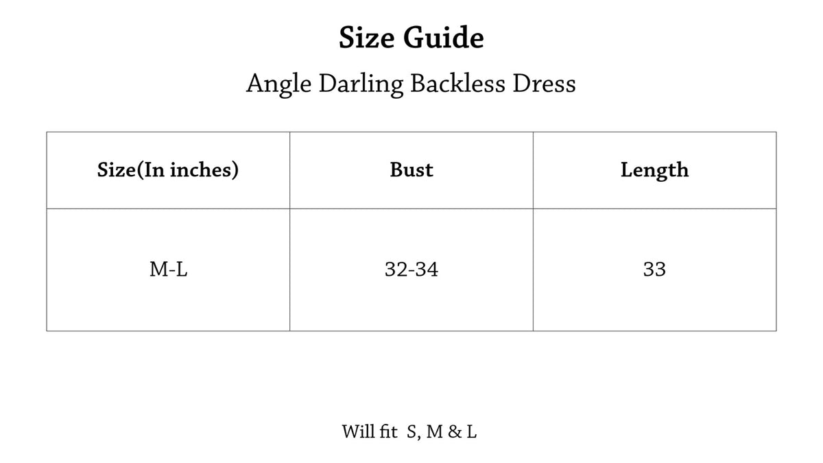 Angel Darling Backless Dress Size Chart
