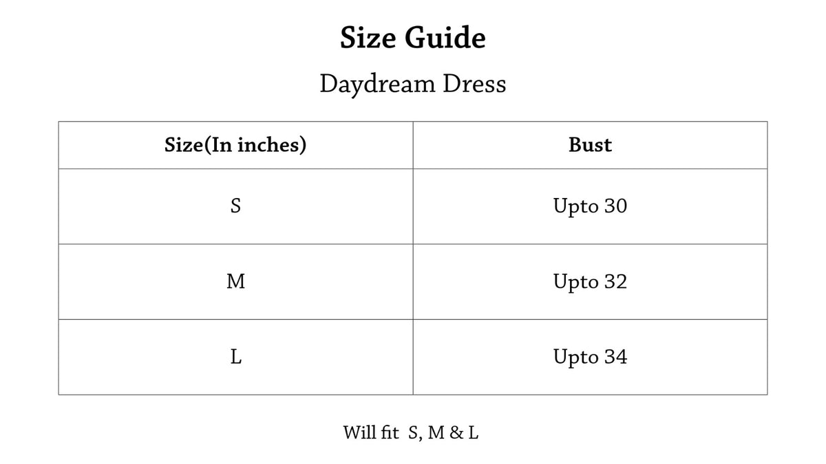 Daydream Dress Size Chart