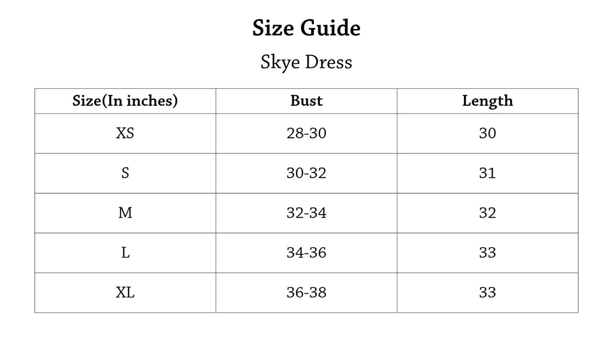 Skye Romper-with pockets Size Chart