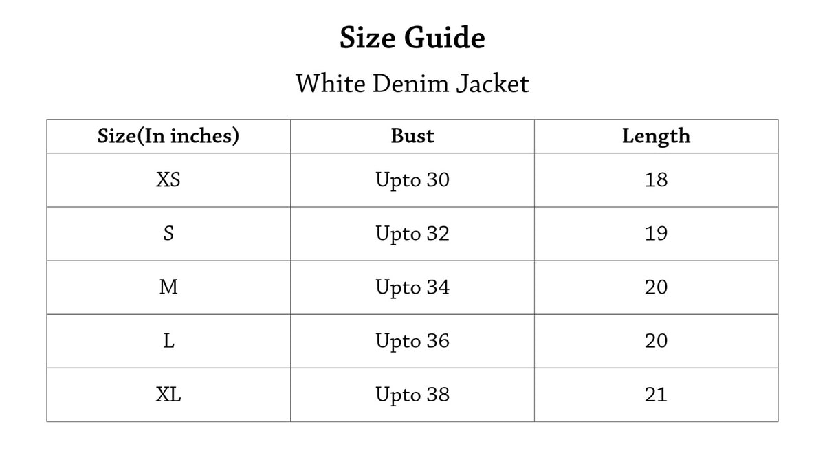 Denim Jacket Size Chart