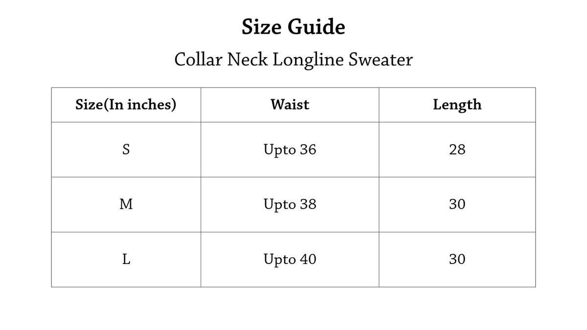 Collar neck longline pullover sweater Size Chart