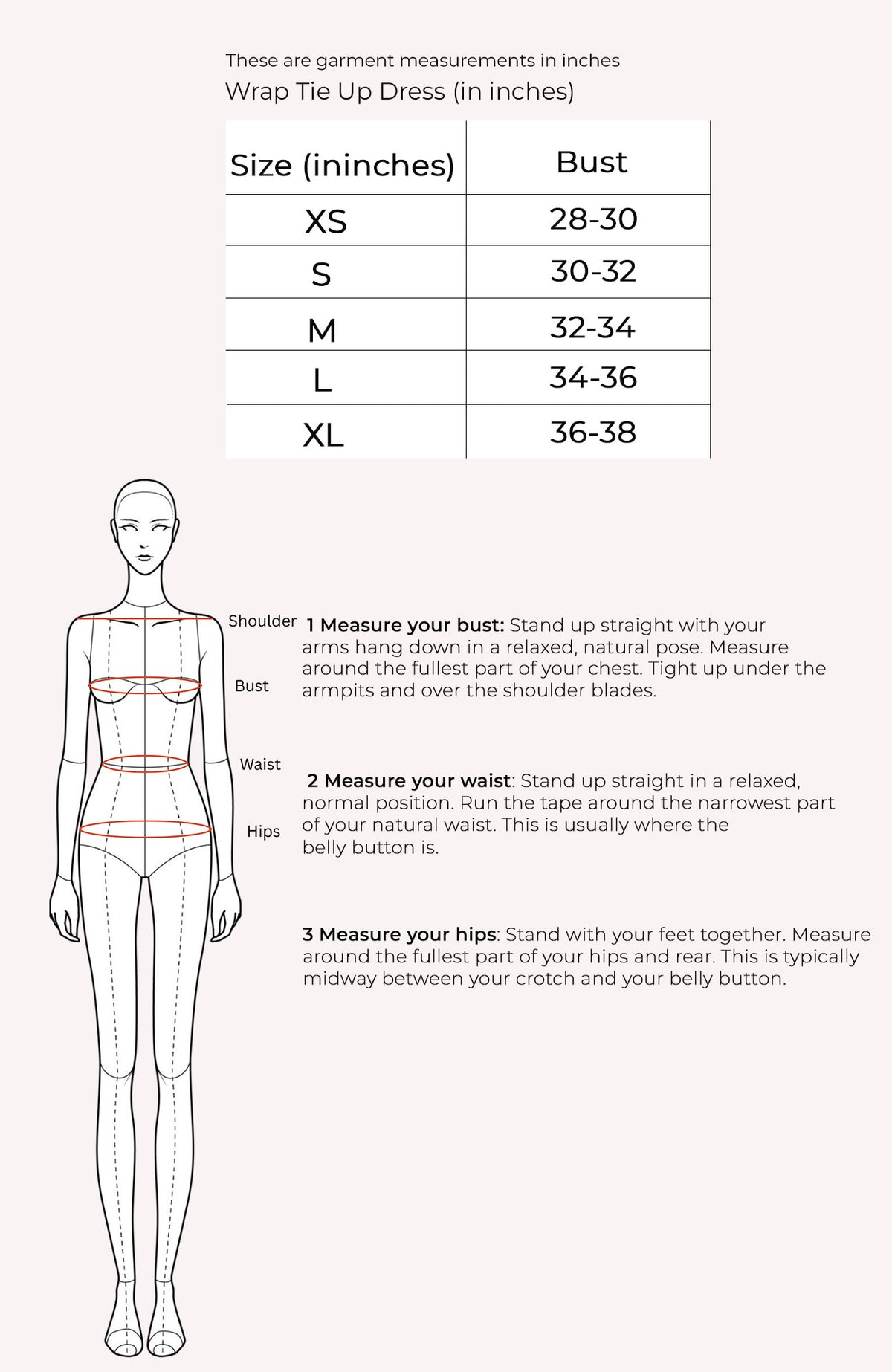 Wrap Tie Up Dress Size Chart